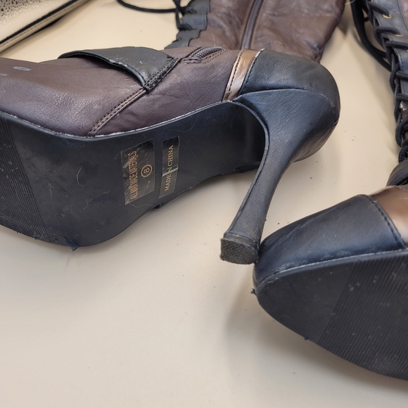 Ellie brown 4" Heels womens Steampunk knee boots Size 8 Grunge Goth Zip And Tie - Picture 11 of 15